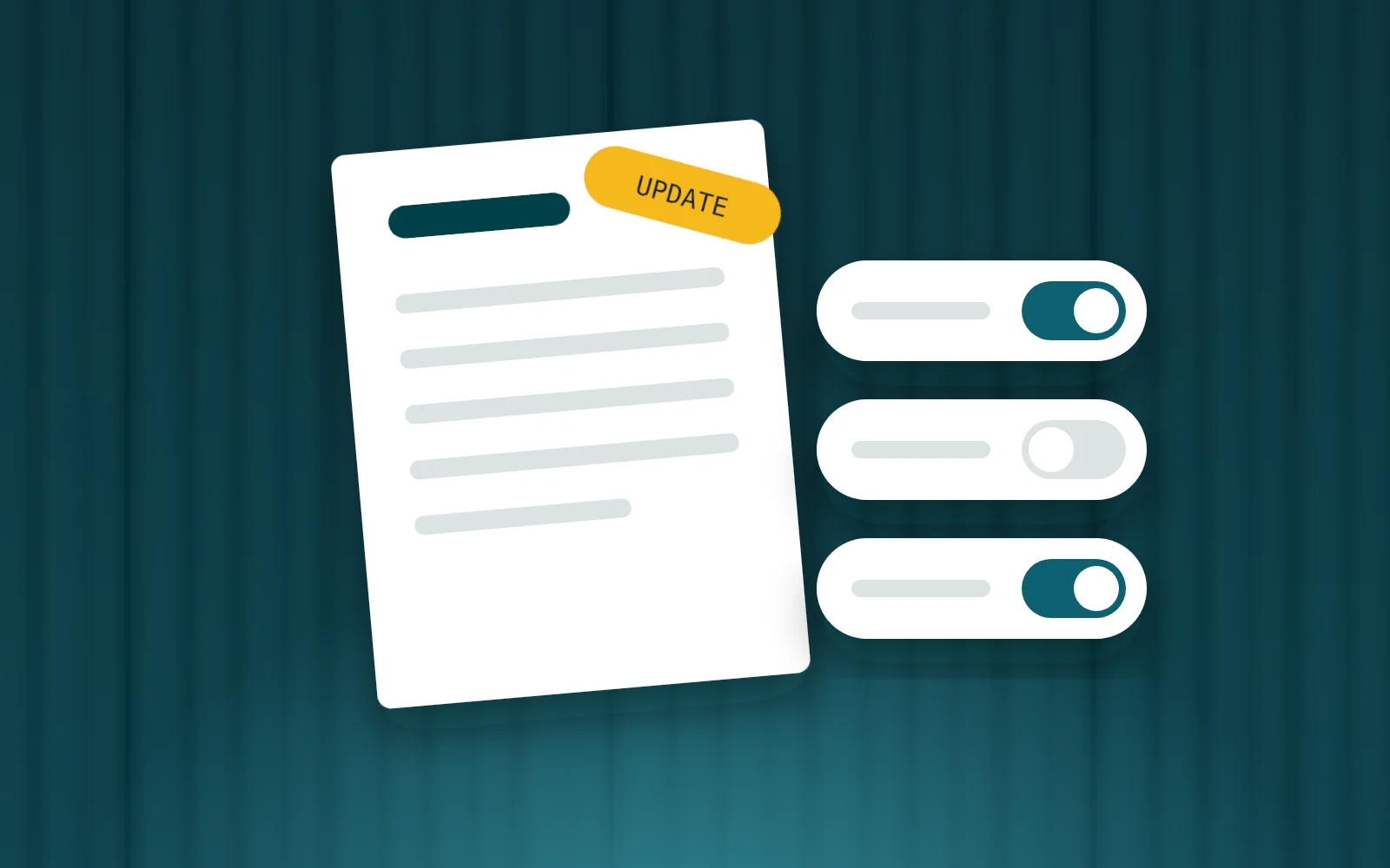 Illustration of a document marked UPDATE beside three switches